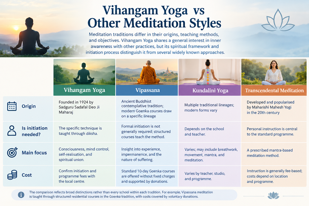 Vihangam Yoga vs Vipassana vs Kundalini